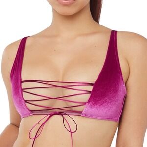 Savage X Fenty Velvet Vixen Lace-Up Bralette Size XL Burgundy